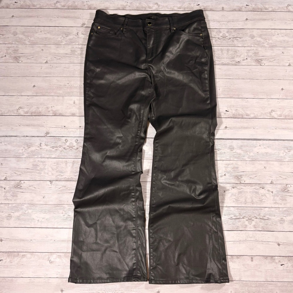 Ann Taylor The Boot Mid Rise Coated Black Bootcut Pants 14P Petite